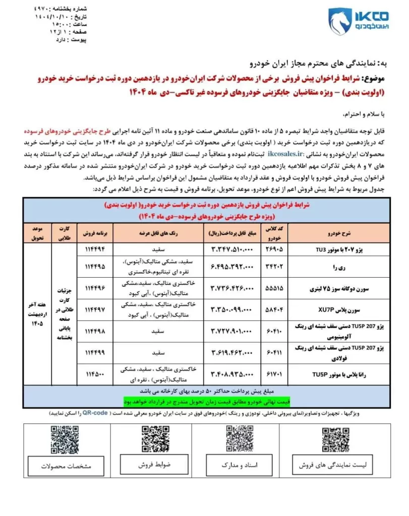 فروش فوری محصولات ایران خودرو 