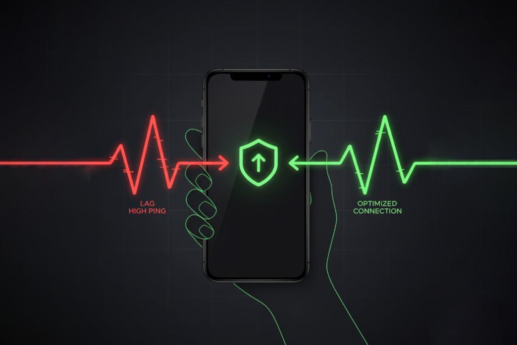 عکسی از گوشی موبایل با دو خط موج سبز و قرمز